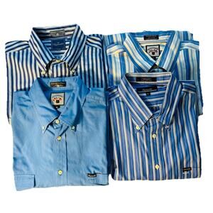 Lot Of 4 Vintage Faconnable Mens Shirts S XL Blue Button Up Dress Shirt Striped